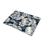 White Floral Sugar Skull Pattern Print Pet Cooling Mat Cover