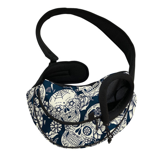 White Floral Sugar Skull Pattern Print Pet Sling Carrier