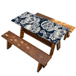 White Floral Sugar Skull Pattern Print Picnic Table Cover
