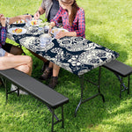White Floral Sugar Skull Pattern Print Picnic Table Cover