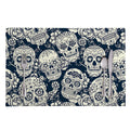 White Floral Sugar Skull Pattern Print Placemat
