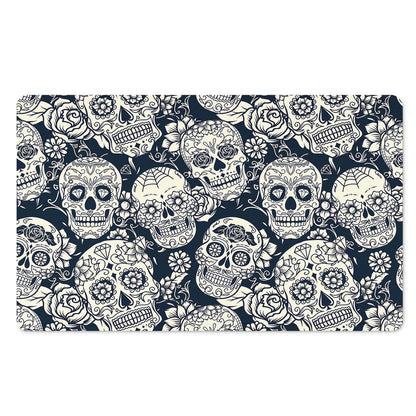 White Floral Sugar Skull Pattern Print Polyester Doormat