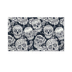 White Floral Sugar Skull Pattern Print Polyester Flag