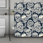 White Floral Sugar Skull Pattern Print Polyester Shower Curtain