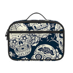 White Floral Sugar Skull Pattern Print Portable Lunch Bag