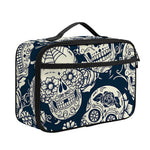 White Floral Sugar Skull Pattern Print Portable Lunch Bag