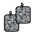 White Floral Sugar Skull Pattern Print Pot Holders