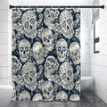 White Floral Sugar Skull Pattern Print Premium Shower Curtain
