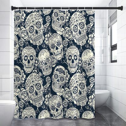 White Floral Sugar Skull Pattern Print Premium Shower Curtain