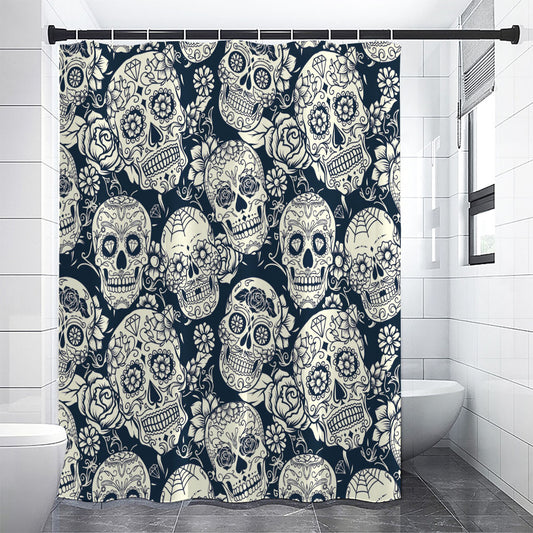 White Floral Sugar Skull Pattern Print Premium Shower Curtain