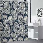 White Floral Sugar Skull Pattern Print Premium Shower Curtain