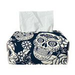 White Floral Sugar Skull Pattern Print Rectangle Tissue Box Cover