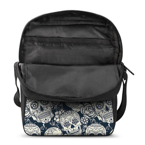 White Floral Sugar Skull Pattern Print Rectangular Crossbody Bag