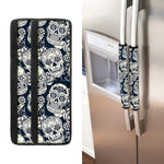White Floral Sugar Skull Pattern Print Refrigerator Handle Covers