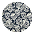 White Floral Sugar Skull Pattern Print Round Blanket