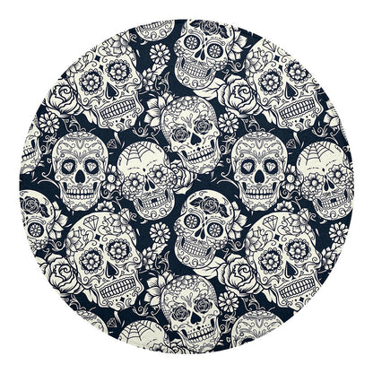 White Floral Sugar Skull Pattern Print Round Blanket