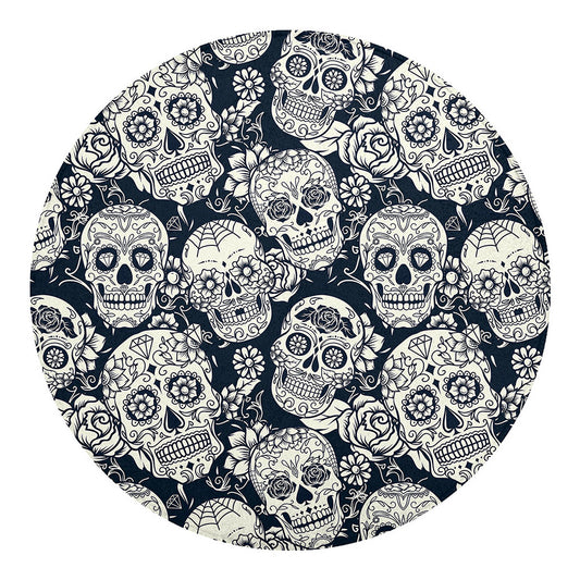 White Floral Sugar Skull Pattern Print Round Blanket