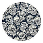 White Floral Sugar Skull Pattern Print Round Blanket