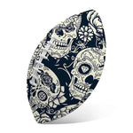 White Floral Sugar Skull Pattern Print Rugby Ball