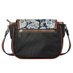 White Floral Sugar Skull Pattern Print Saddle Bag