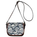 White Floral Sugar Skull Pattern Print Saddle Bag