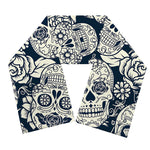 White Floral Sugar Skull Pattern Print Scarf