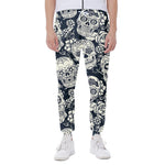 White Floral Sugar Skull Pattern Print Scuba Joggers