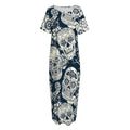 White Floral Sugar Skull Pattern Print Short Sleeve Long Nightdress