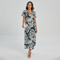 White Floral Sugar Skull Pattern Print Short Sleeve Maxi Dress