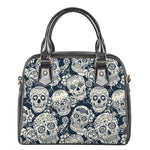 White Floral Sugar Skull Pattern Print Shoulder Handbag