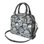 White Floral Sugar Skull Pattern Print Shoulder Handbag