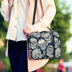 White Floral Sugar Skull Pattern Print Shoulder Strap Bible Bag