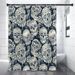 White Floral Sugar Skull Pattern Print Shower Curtain
