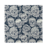 White Floral Sugar Skull Pattern Print Silk Bandana