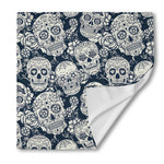 White Floral Sugar Skull Pattern Print Silk Bandana
