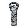 White Floral Sugar Skull Pattern Print Single Neoprene Wine Tote