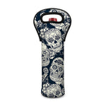 White Floral Sugar Skull Pattern Print Single Neoprene Wine Tote