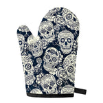 White Floral Sugar Skull Pattern Print Single Oven Mitt