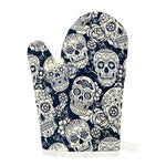 White Floral Sugar Skull Pattern Print Single Oven Mitt