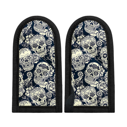 White Floral Sugar Skull Pattern Print Skillet Handle Cover