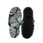 White Floral Sugar Skull Pattern Print Slippers