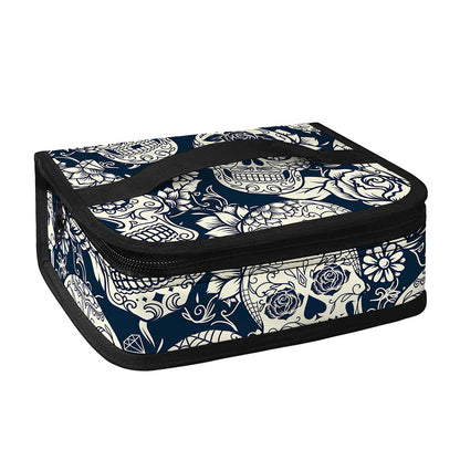 White Floral Sugar Skull Pattern Print Small Lunch Bag