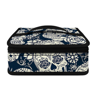 White Floral Sugar Skull Pattern Print Small Lunch Bag