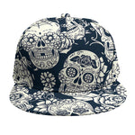 White Floral Sugar Skull Pattern Print Snapback Cap