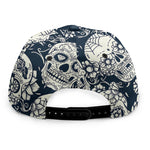 White Floral Sugar Skull Pattern Print Snapback Cap