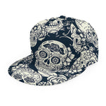 White Floral Sugar Skull Pattern Print Snapback Cap