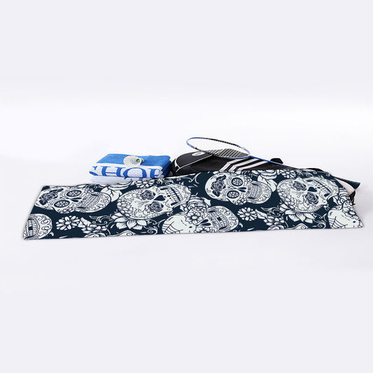 White Floral Sugar Skull Pattern Print Sports Towel