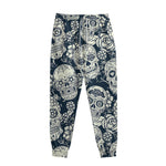 White Floral Sugar Skull Pattern Print Sweatpants