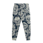 White Floral Sugar Skull Pattern Print Sweatpants