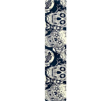 White Floral Sugar Skull Pattern Print Table Runner